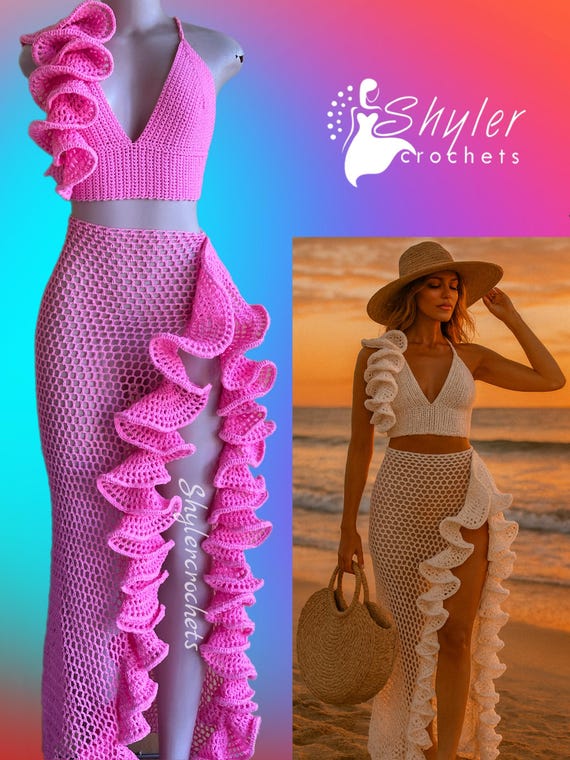Crochet ruffle mesh beach skirt PDF (Digital Download)