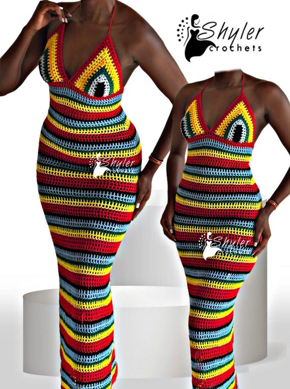 Crochet Multicolored Summer Mesh Dress With Stripes (pdf Download)
