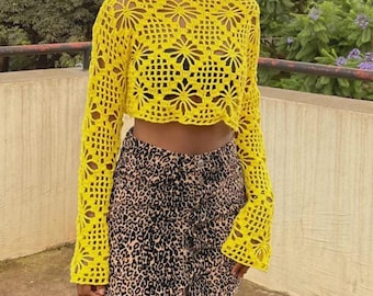 Crochet Floral Lace Top Pattern: DIY boho flower blouse (Digital Download)