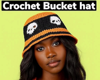 Crochet halloween skull bucket hat (pdf pattern)
