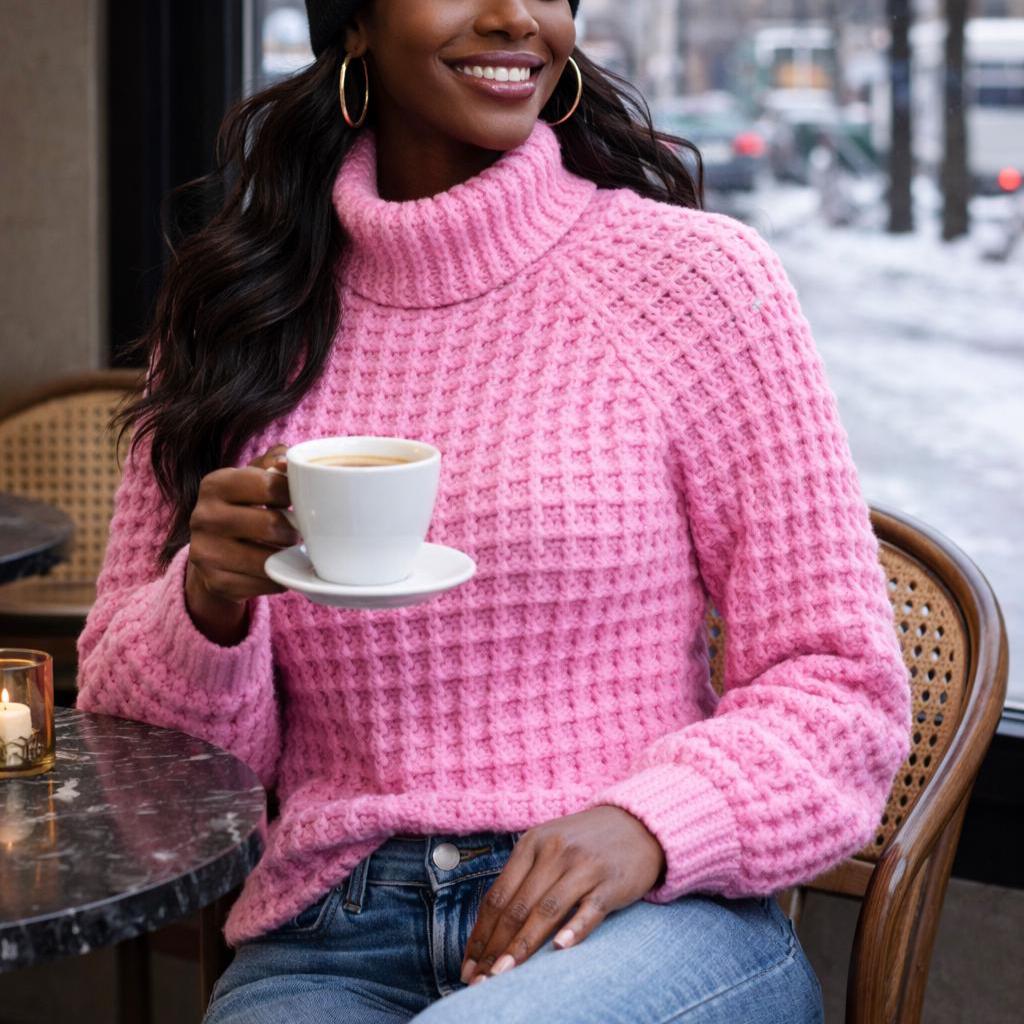 Waffle Stitch Raglan Turtle Neck Crochet Sweater PDF (digital