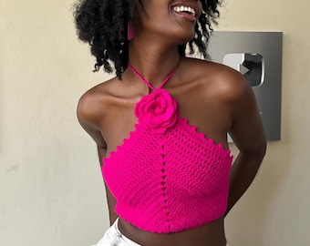 Top all'uncinetto con motivo a rose