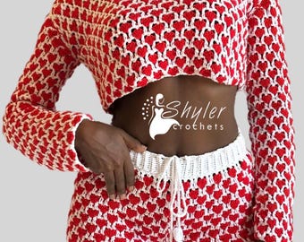 Crochet Hearts Crop Sweater Pattern | Valentine's Day Cozy Knit (PDF Download)