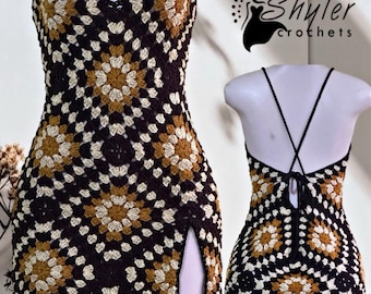 Szydełkowa sukienka babci w kwadraty (pobierz PDF)