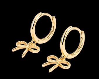 Pendientes de aro con lazo de plata de ley: delicados aros colgantes con lazo