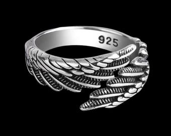 Devil Wing Adjustable Ring, Sterling Silver Ring, Guardian Angel Ring, Couple Ring, Memorial Jewelry, Mothers Day Gift, Devil, Feathers Ring