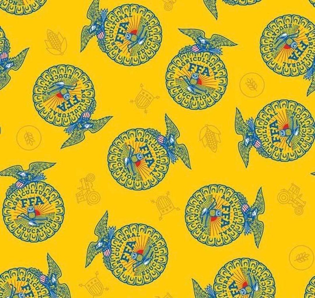 FFA Forever Blue 2 Refreshed Badge Toss Yellow Fabric by the 1/2 Yard ...