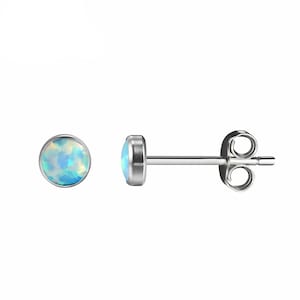 4 mm Opal, Titanium Hypoallergenic Bezel Stud Earrings, For Sensitive Ears, Elegant and safe, Hipoalergénico para oídos sensibles