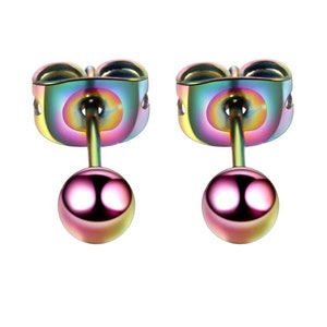Titanium Rainbow Color Ball Post Stud Earnings - No skin reaction For Sensitive Ears-Hipoalergénico para oídos sen
