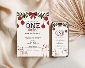 Convite de Natal para o Primeiro Aniversário | É a Época Mais Deliciosa do Ano | Convite para Festa de Aniversário | Download Digital Editável