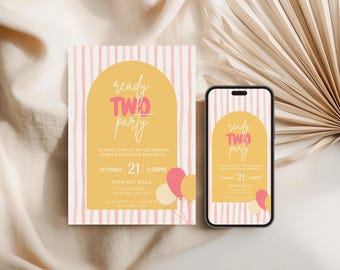 Ready Two Party Invitation | Editable 2nd Birthday Digital Download | Printable Birthday Party Invitation | Girl Birthday Invite