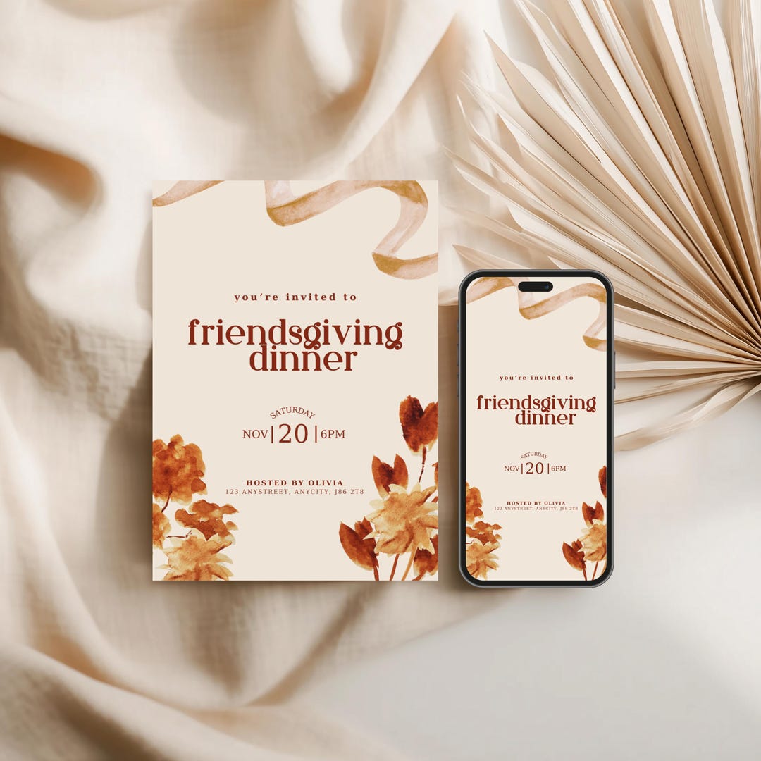 Friendsgiving Invitation Template | Editable Friendsgiving Dinner ...