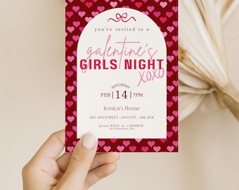 Galentine's Girls Night uitnodiging, uitnodiging Valentijnsfeestje, Girls Night Out digitale download, bewerkbare Galentines Day, afdrukbaar
