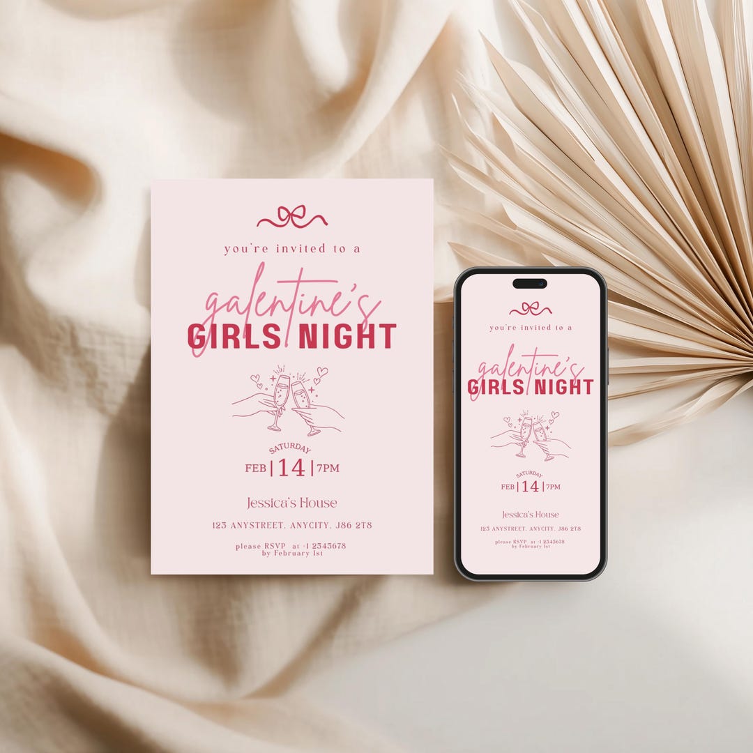 Galentine’s Girls Night Invitation, Editable Party Invite, Pink Girls ...