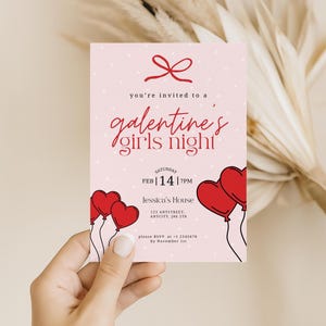 Galentine's Girls Night-uitnodiging, bewerkbare Galentine's Invite, Valentine Party Invite, Girls Night Out-sjabloon, afdrukbare roze harten afbeelding 1