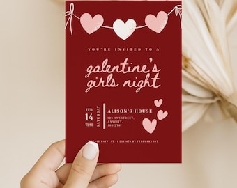 Galentine's Girls Night-uitnodiging, Valentijnsfeestje uitnodigen, bewerkbare Galentines uitnodigen, afdrukbare Girls Night Out, digitale download