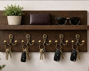 Rustic Wooden Key Holder Shelf