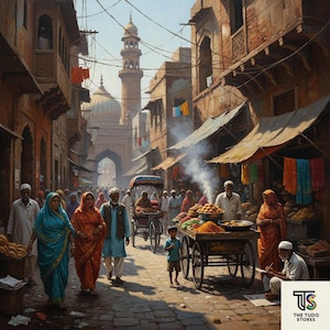 Dipinto a olio originale: scena di strada indiana, cultura della vecchia Delhi