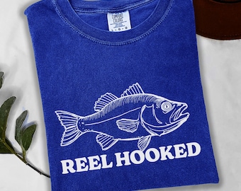 Reel Hooked Fishing T-Shirt, Funny Bass Fisherman Gift, Outdoors Angler Tee, Lake Life Sweatshirt, Father's Day Present, Camping Enthusiast
