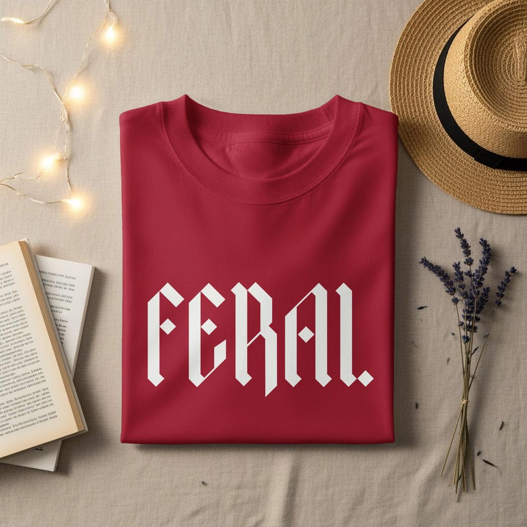 Rebellious Lettering Feral T-shirt, Gothic Lettering Tee, Edgy Blackletter Font Design, Wild ...