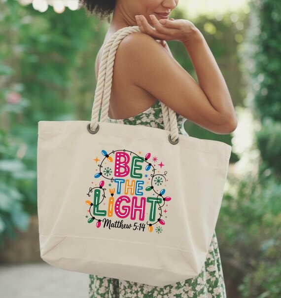 Be The Light Christmas Tote Bag, Religious Christian Gift