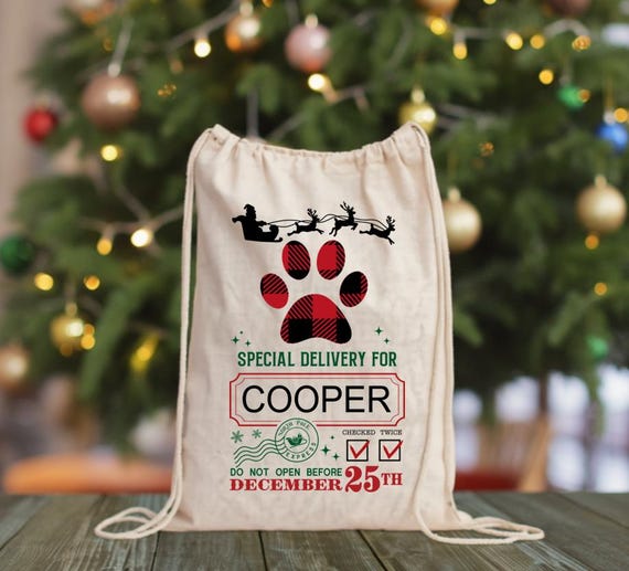 Dog Paw Santa Sack, Custom Christmas Gift Bag