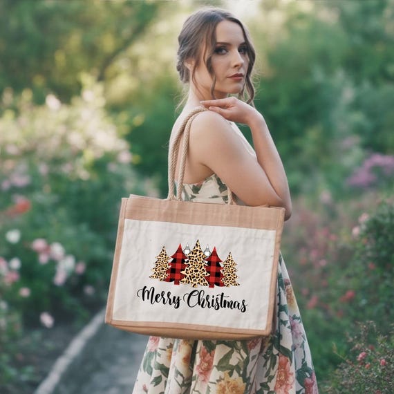 Christmas Tree Jute Tote Bag, Merry Christmas Gift
