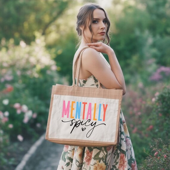 Mentally Spicy Jute Tote Bag, Mental Health Design