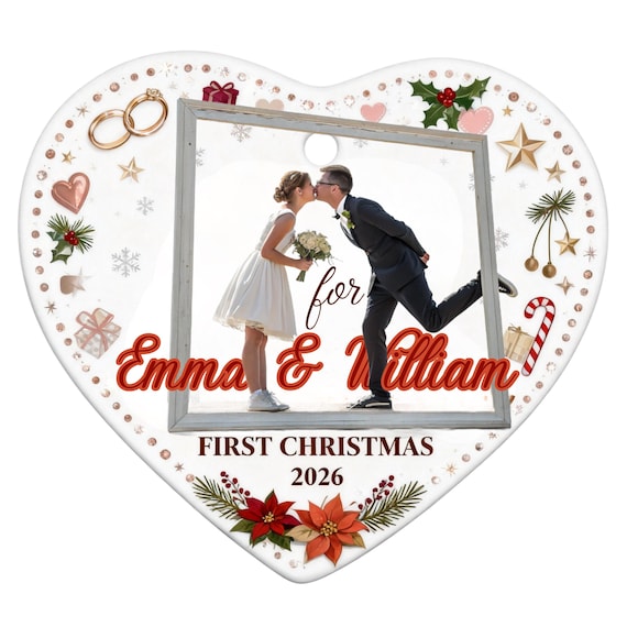 Personalized Heart Ornament, Couple Photo Keepsake, First Christmas Married
