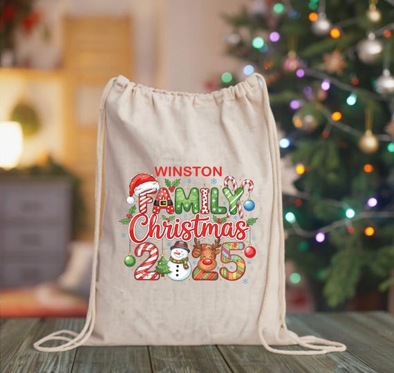 Custom Family Christmas Santa Sack, Personalized Xmas Tote Bag