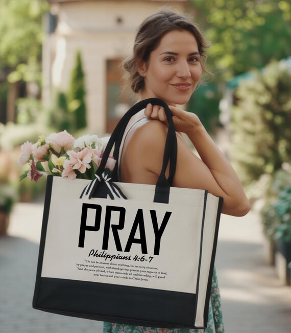 Pray Philippians 4:6-7 Christian Tote Bag, Religious Gift