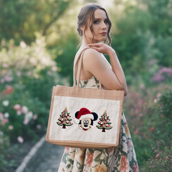 Disney Christmas Jute Bag, Mickey Mouse Christmas Bag, Christmas Jute Bag, Disney Christmas Tree Jute Bag, Christmas Gift, Disney Xmas Bag