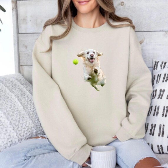 Golden Retriever Sweatshirt, Flying Dog Graphic, Cream Color, Unisex