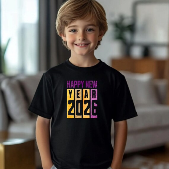 Happy New Year 2026 Kids T-Shirt, Party Outfit, Unisex, Neon Colors,