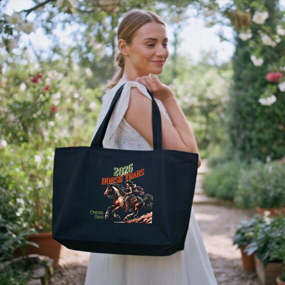 2026 Horse Years Cowgirl Tote Bag, Western Rodeo Canvas Shopper