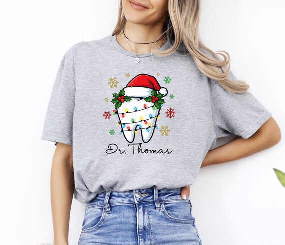 Custom Dentist Christmas T-Shirt, Personalized Dental Gift