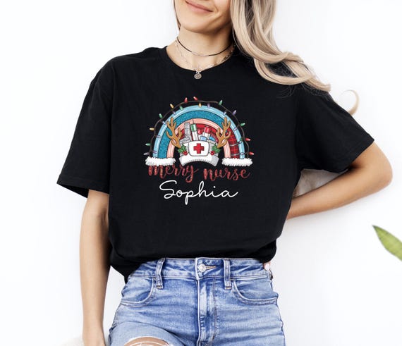 Custom Christmas Nurse T-Shirt, Personalized Xmas Gift