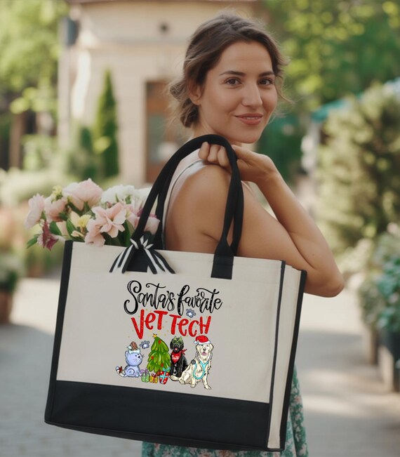 Vet Tech Christmas Tote Bag, Santa's Favorite Veterinary Technician Gift