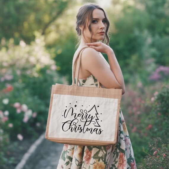 Christmas Jute Tote Bag, Merry Christmas Gift