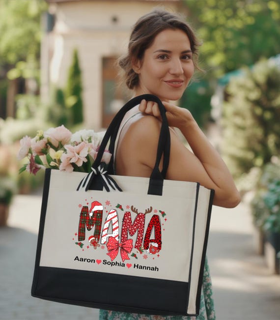 Custom Christmas Mama Tote Bag, Personalized Xmas Gift