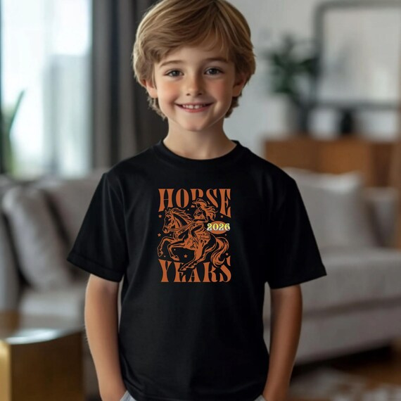 2026 Horse Years, Kids/Youth New Year Gift, Black T-Shirt, Outfit, Unisex,