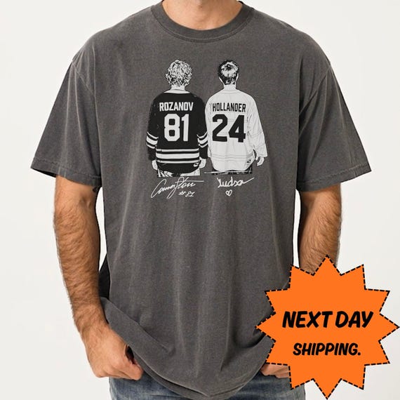 Rozanov & Hollander Hockey Hoodie, NHL Fan Gift With Player Art, Next Day Ship Hockey Jersey Tee