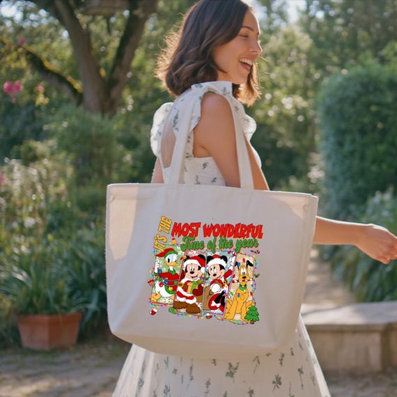 Disney Christmas Bag, Mickey and Friends Xmas Bag, Disney Characters Christmas Bag, Christmas Tote Bag, Christmas Gift, Wonderful Time Bag