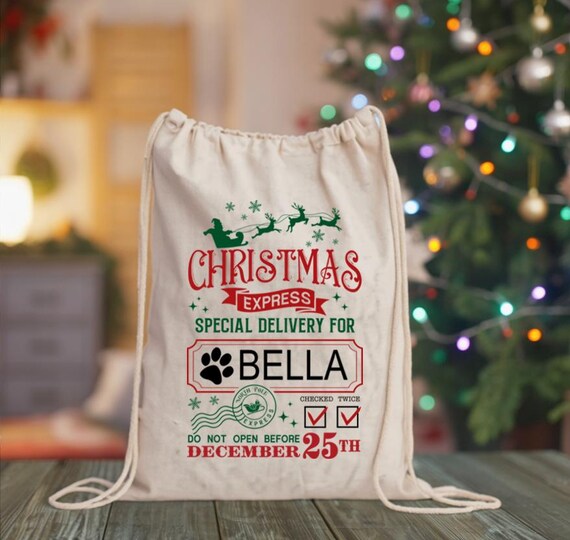 Personalized Christmas Santa Sack, Dog Paw Gift Bag