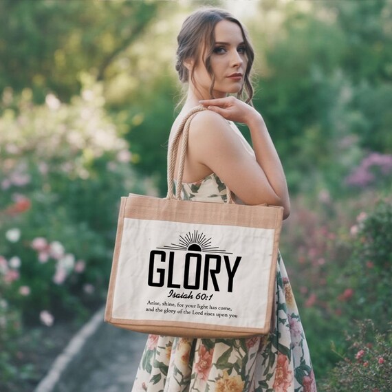 Glory Isaiah 60:1 Jute Bag, Christian Bible Verse Tote