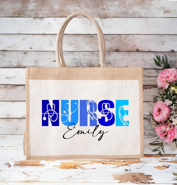 Custom Nurse Jute Tote Bag, Personalized Graduation Gift