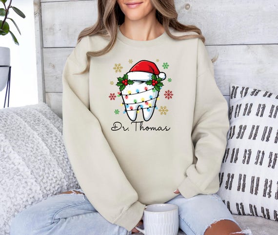 Custom Dentist Christmas Sweatshirt, Personalized Dental Gift