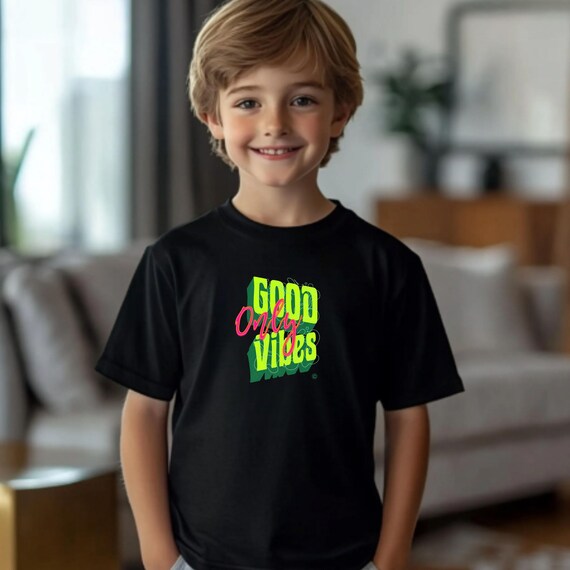 Kids Good Only Vibes T-Shirt, Neon Streetwear