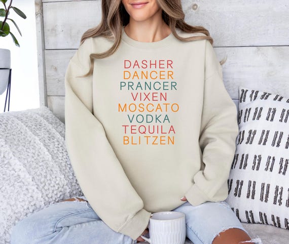 Drinking Reindeer Names Christmas Sweatshirt, Xmas Party Hoodie