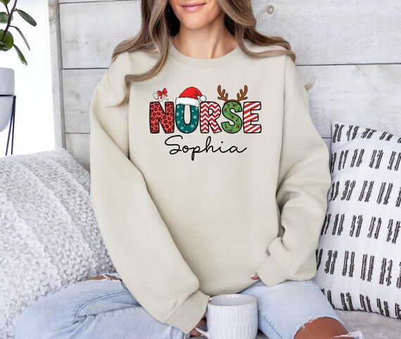 Personalized Christmas Nurse Sweatshirt, Custom Xmas Gift